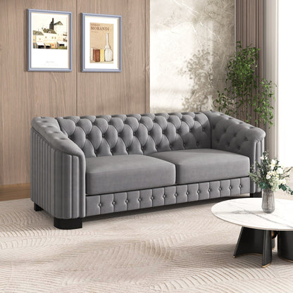 Canapé 3 places Roomfitters 82.4 en velours moderne du milieu du siècle avec pieds en bois d'hévéa et coussin d'assise épais et amovible