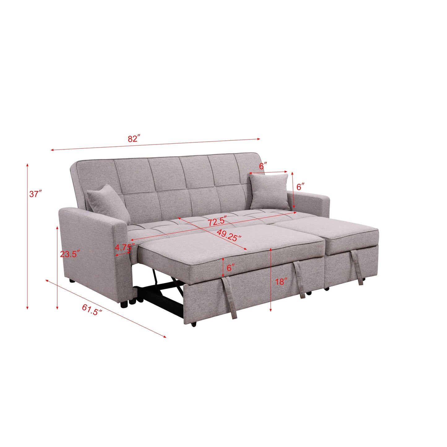 Canapé-lit rembourré surdimensionné Roomfitters 83 avec canapé-lit gigogne et dossier réglable, canapé-lit convertible 3 places