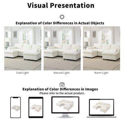 Canapé modulable sectionnel Roomfitters 86,5 en chenille, poches de rangement, canapé 5 places en U avec oreillers et 2 poufs