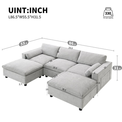 Canapé modulable sectionnel Roomfitters 86,5 en chenille, poches de rangement, canapé 5 places en U avec oreillers et 2 poufs