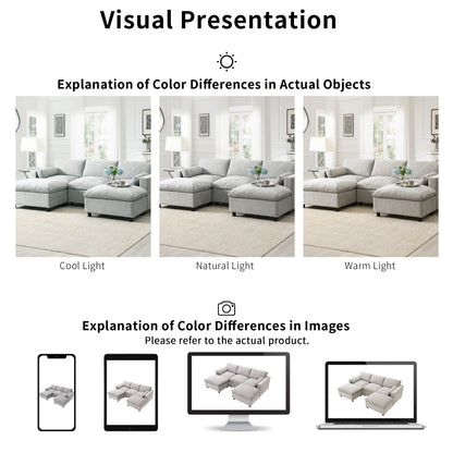 Canapé modulable sectionnel Roomfitters 86,5 en chenille, poches de rangement, canapé 5 places en U avec oreillers et 2 poufs