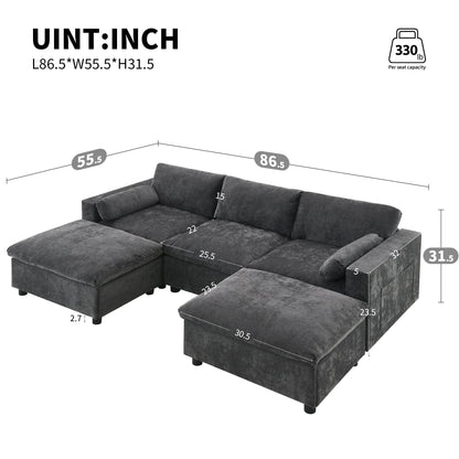 Canapé modulable sectionnel Roomfitters 86,5 en chenille, poches de rangement, canapé 5 places en U avec oreillers et 2 poufs