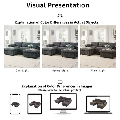 Canapé modulable sectionnel Roomfitters 86,5 en chenille, poches de rangement, canapé 5 places en U avec oreillers et 2 poufs