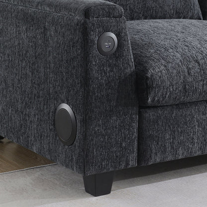 Canapé sectionnel en chenille Roomfitters 96'' x 35'' avec haut-parleur Bluetooth, ensemble de canapés Cloud confortable avec table rabattable et chargeur USB