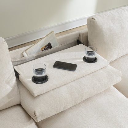 Canapé sectionnel en chenille Roomfitters 96'' x 35'' avec haut-parleur Bluetooth, ensemble de canapés Cloud confortable avec table rabattable et chargeur USB