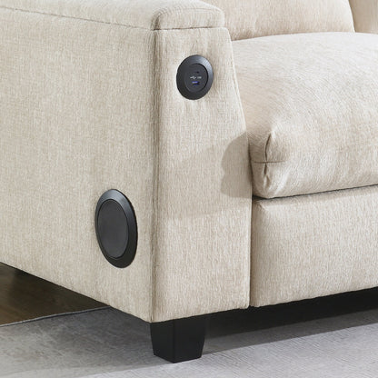 Canapé sectionnel en chenille Roomfitters 96'' x 35'' avec haut-parleur Bluetooth, ensemble de canapés Cloud confortable avec table rabattable et chargeur USB