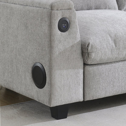 Canapé sectionnel en chenille Roomfitters 96'' x 35'' avec haut-parleur Bluetooth, ensemble de canapés Cloud confortable avec table rabattable et chargeur USB