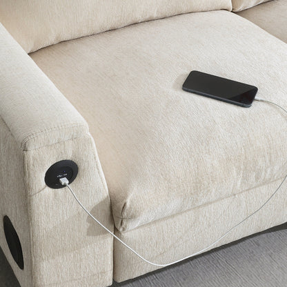 Canapé sectionnel en chenille Roomfitters 96'' x 35'' avec haut-parleur Bluetooth, ensemble de canapés Cloud confortable avec table rabattable et chargeur USB