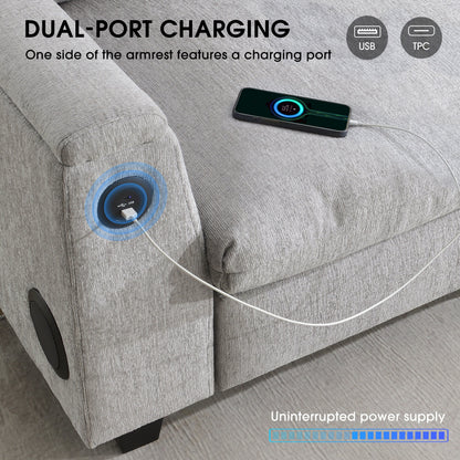 Canapé sectionnel en chenille Roomfitters 96'' x 35'' avec haut-parleur Bluetooth, ensemble de canapés Cloud confortable avec table rabattable et chargeur USB