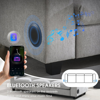 Canapé sectionnel en chenille Roomfitters 96'' x 35'' avec haut-parleur Bluetooth, ensemble de canapés Cloud confortable avec table rabattable et chargeur USB