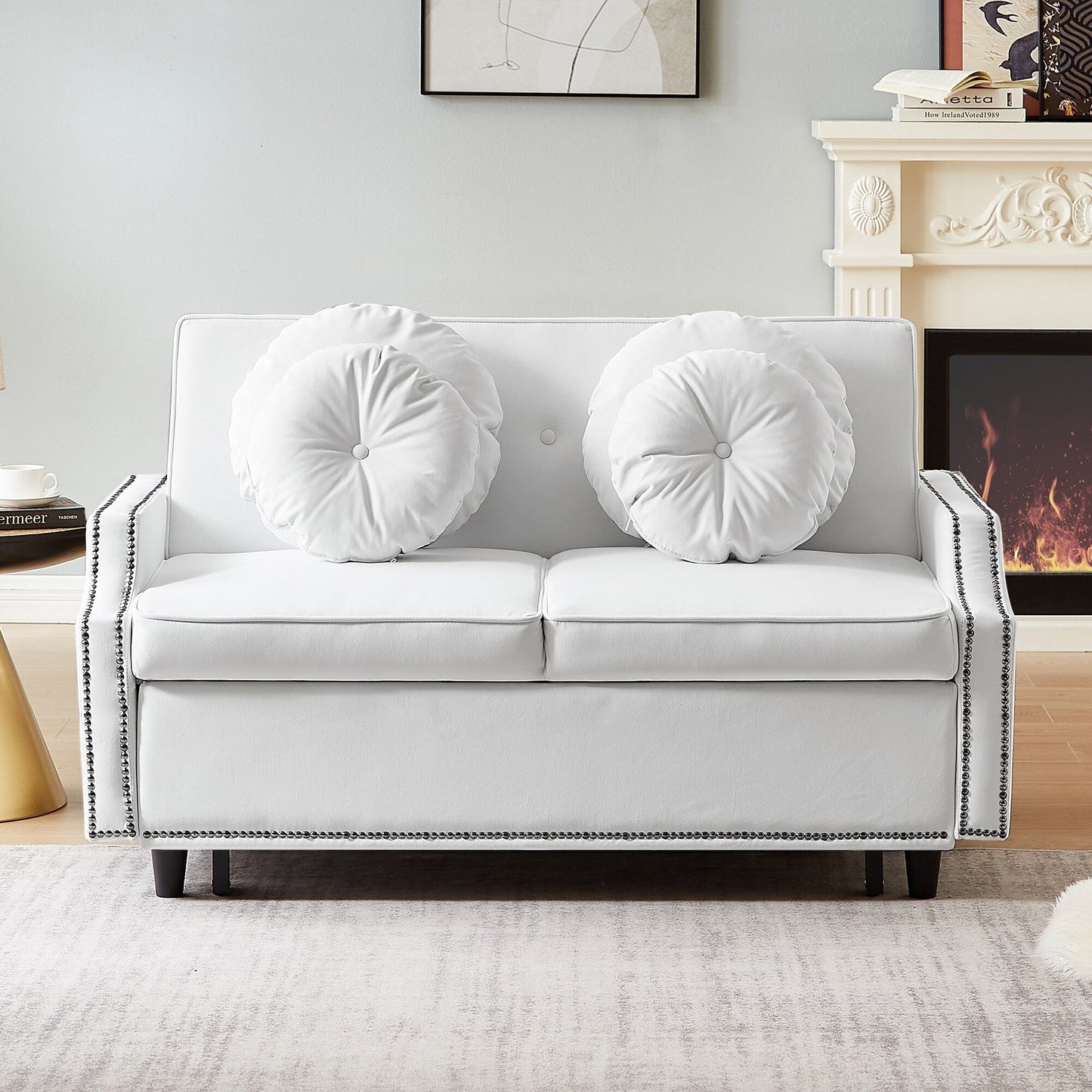 Canapé-lit réglable Roomfitters avec dossier capitonné, ports USB et coussins lombaires floraux, idéal pour le salon