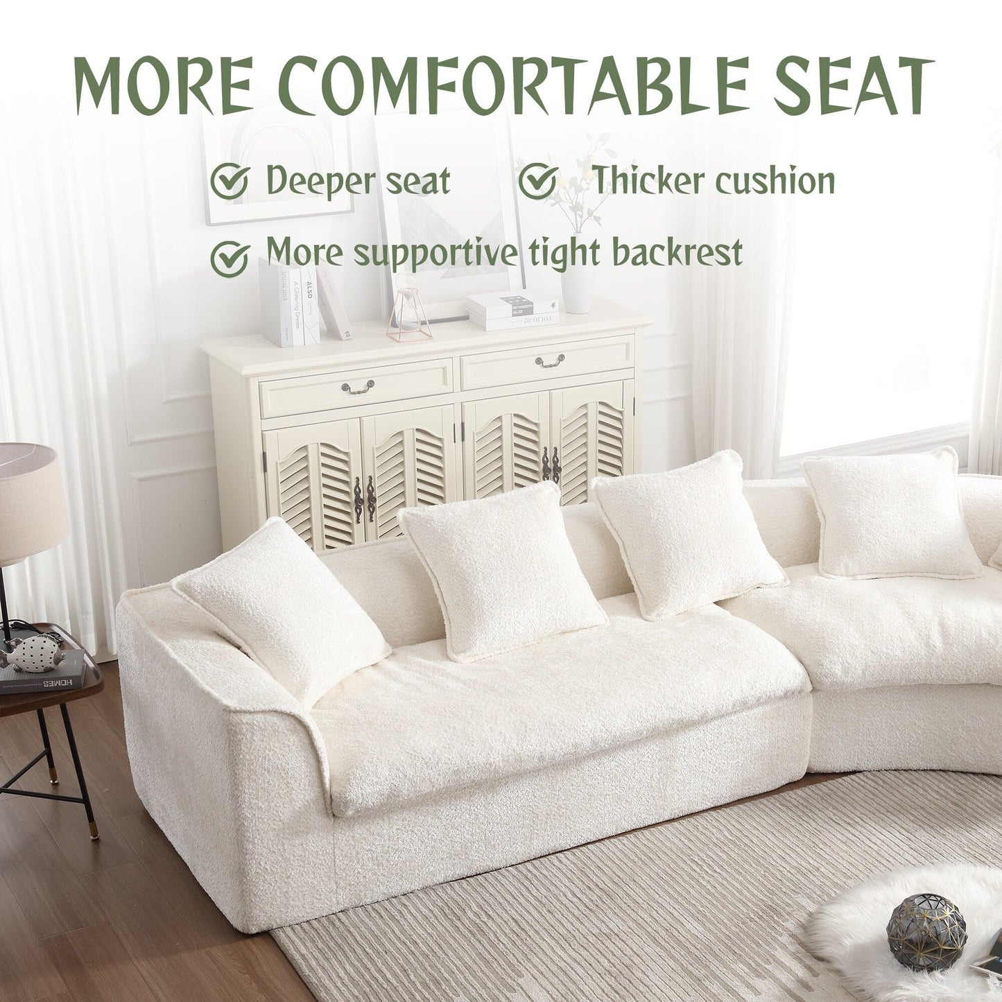 Canapé 3 places Boucle de Roomfitters, canapé surdimensionné avec double assise et design d'angle pour appartement ou bureau, orienté à droite