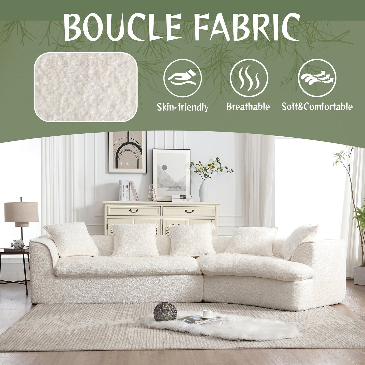 Canapé 3 places Boucle de Roomfitters, canapé surdimensionné avec double assise et design d'angle pour appartement ou bureau, orienté à droite