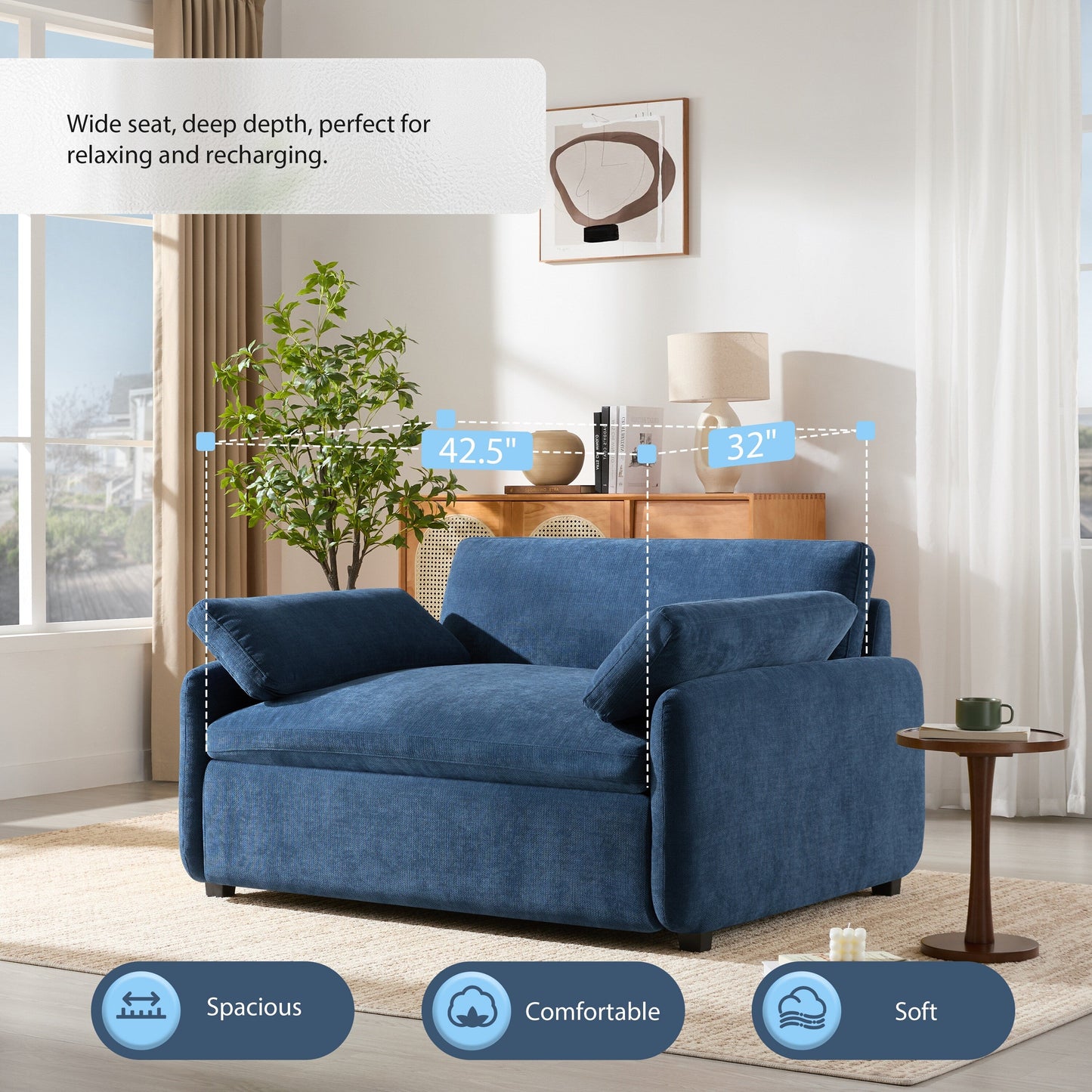 Fauteuil d'appoint surdimensionné en chenille Roomfitters avec coussins, fauteuil de salon rembourré confortable pour le salon