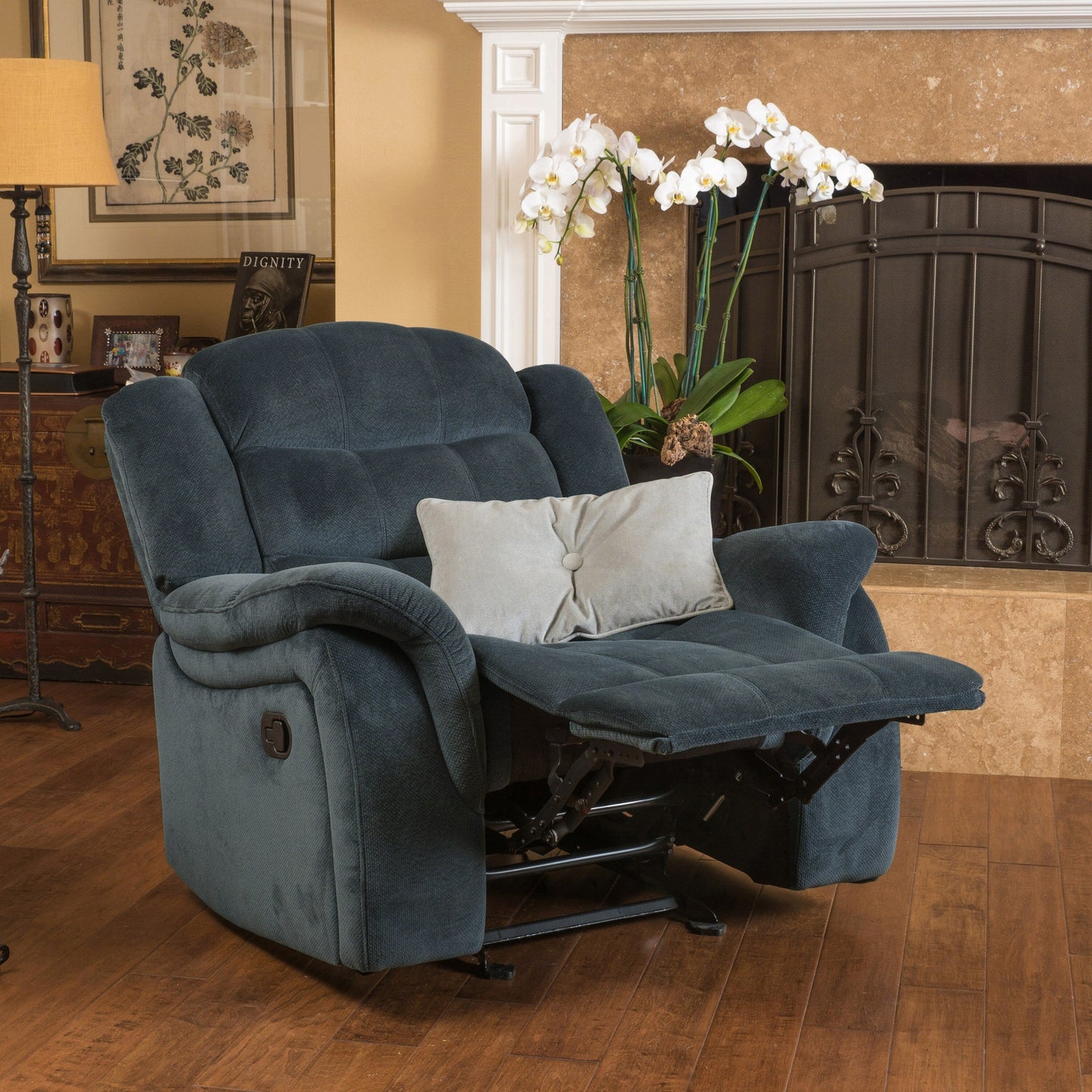 Fauteuil inclinable et planeur en tissu peluche marron, design classique de Roomfitters