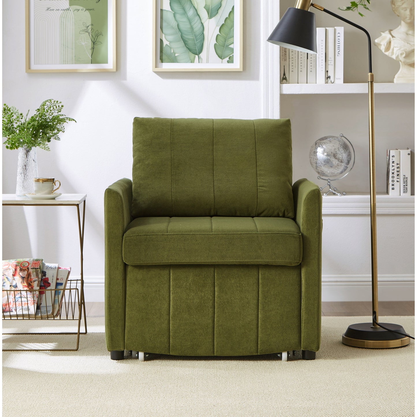 Canapé-lit convertible Roomfitters avec lit gigogne, dossier réglable en 5 positions, poches latérales et panier de rangement