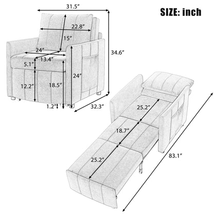 Canapé-lit convertible Roomfitters avec lit gigogne, dossier réglable en 5 positions, poches latérales et panier de rangement