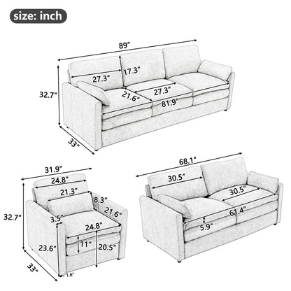 Ensemble de canapés rembourrés Roomfitters Cozy Oversize Cloud, 3 pièces, avec coussins doubles en peluche pour le salon