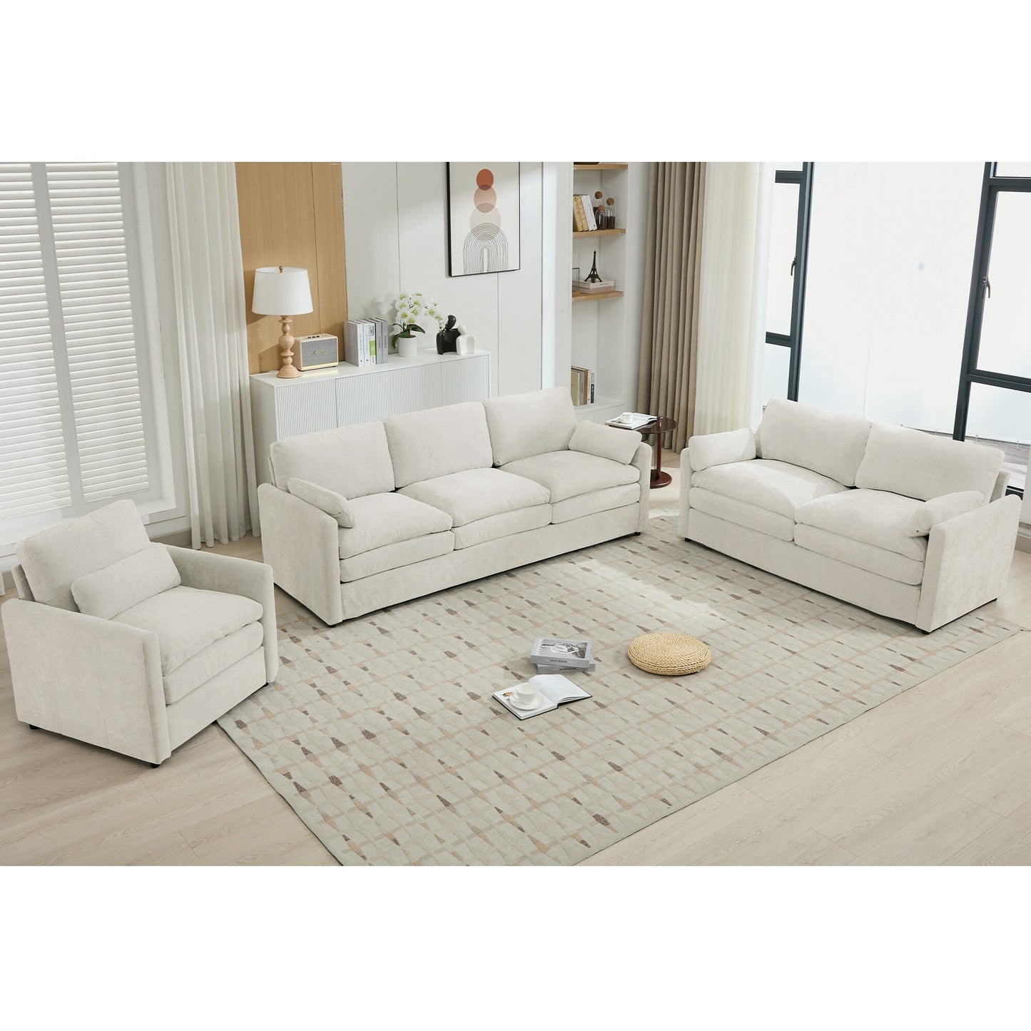 Ensemble de canapés rembourrés Roomfitters Cozy Oversize Cloud, 3 pièces, avec coussins doubles en peluche pour le salon