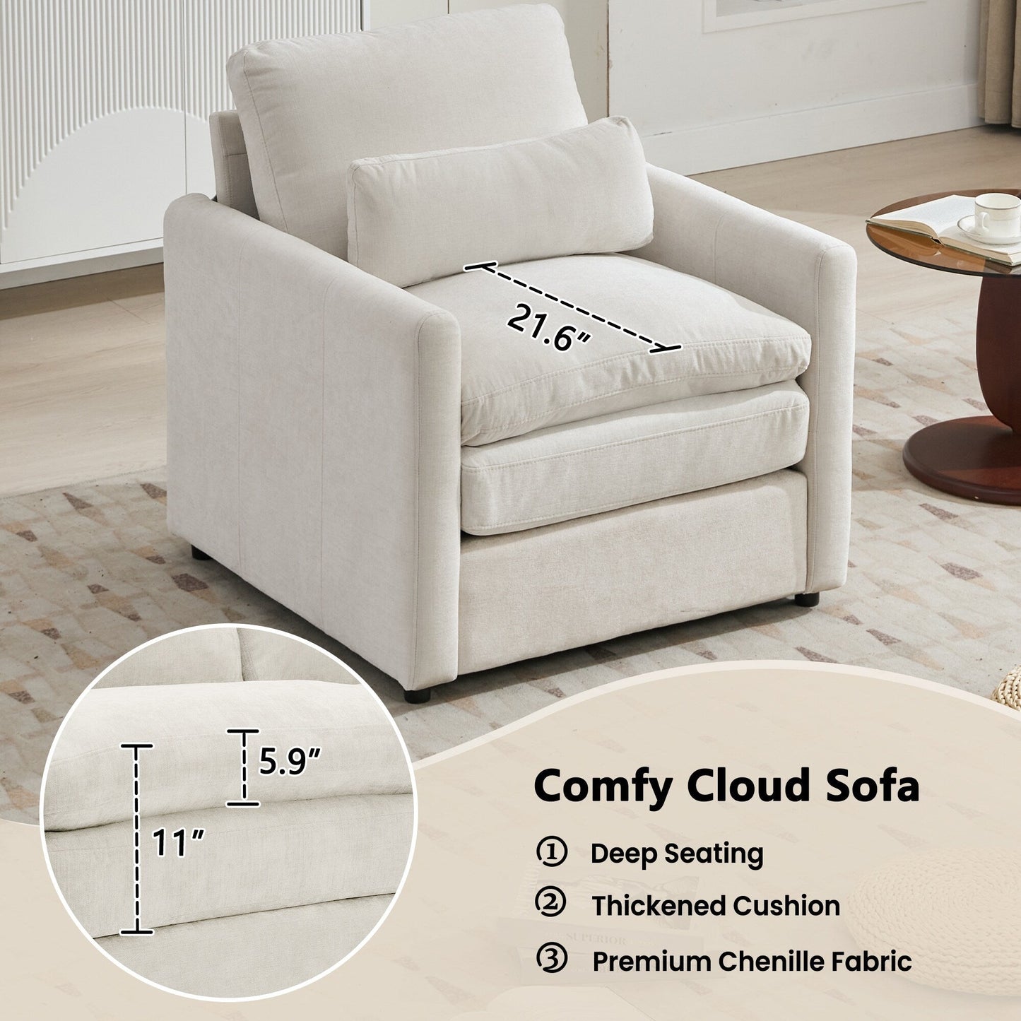 Ensemble de canapés rembourrés Roomfitters Cozy Oversize Cloud, 3 pièces, avec coussins doubles en peluche pour le salon