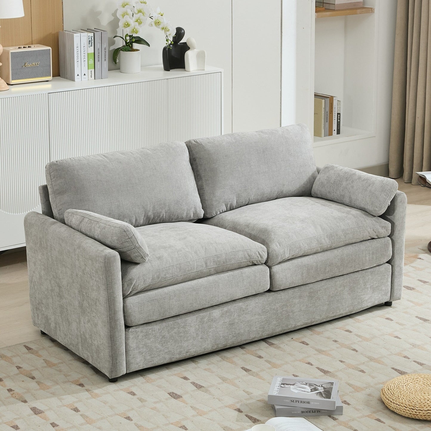 Canapé causeuse surdimensionné et confortable en forme de nuage avec coussin double moelleux pour le salon, gris clair