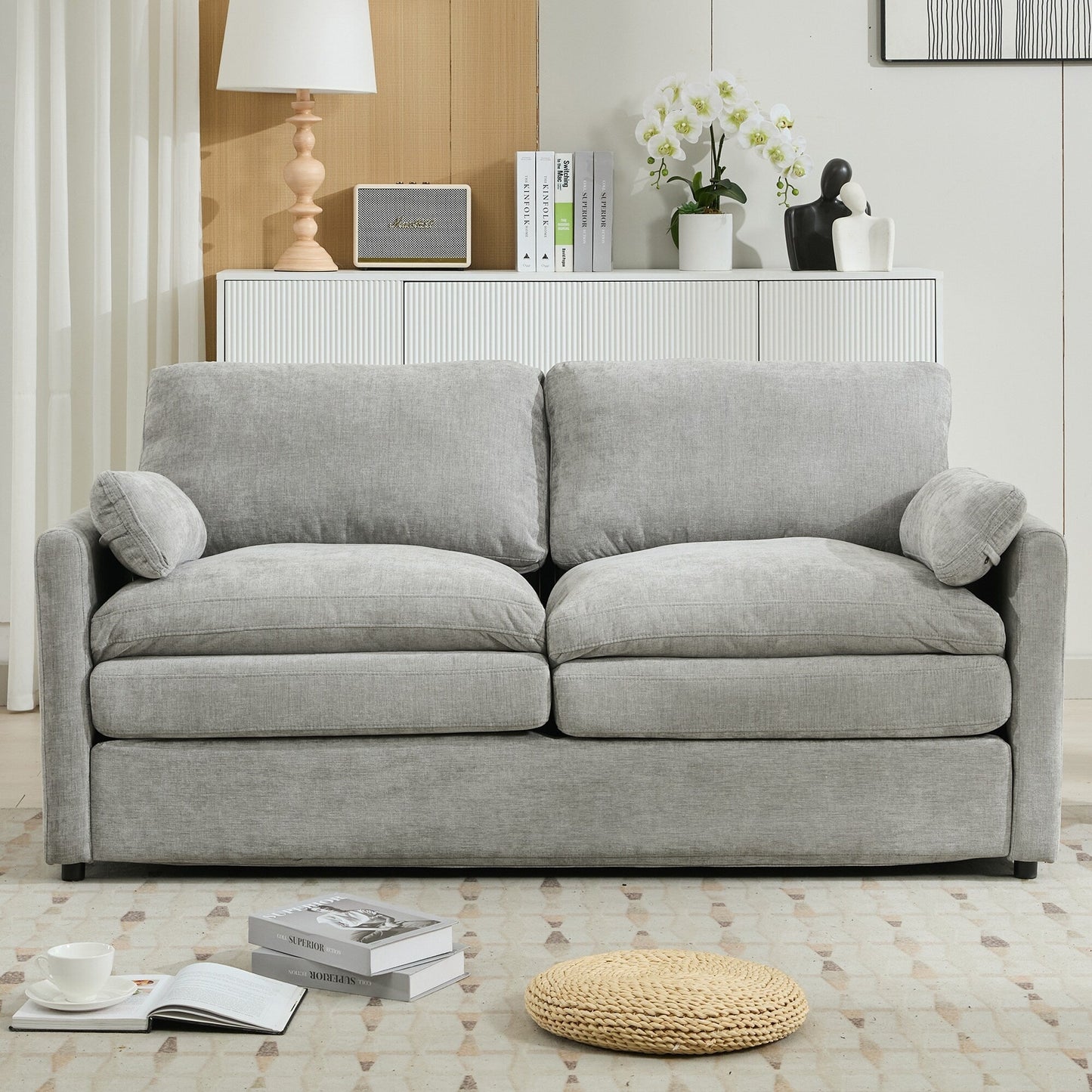 Canapé causeuse surdimensionné et confortable en forme de nuage avec coussin double moelleux pour le salon, gris clair
