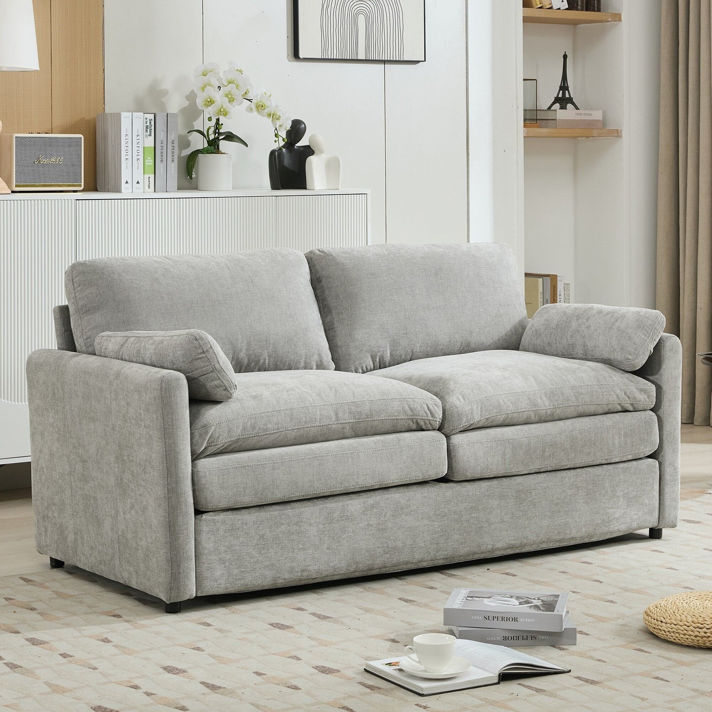Canapé causeuse surdimensionné et confortable en forme de nuage avec coussin double moelleux pour le salon, gris clair