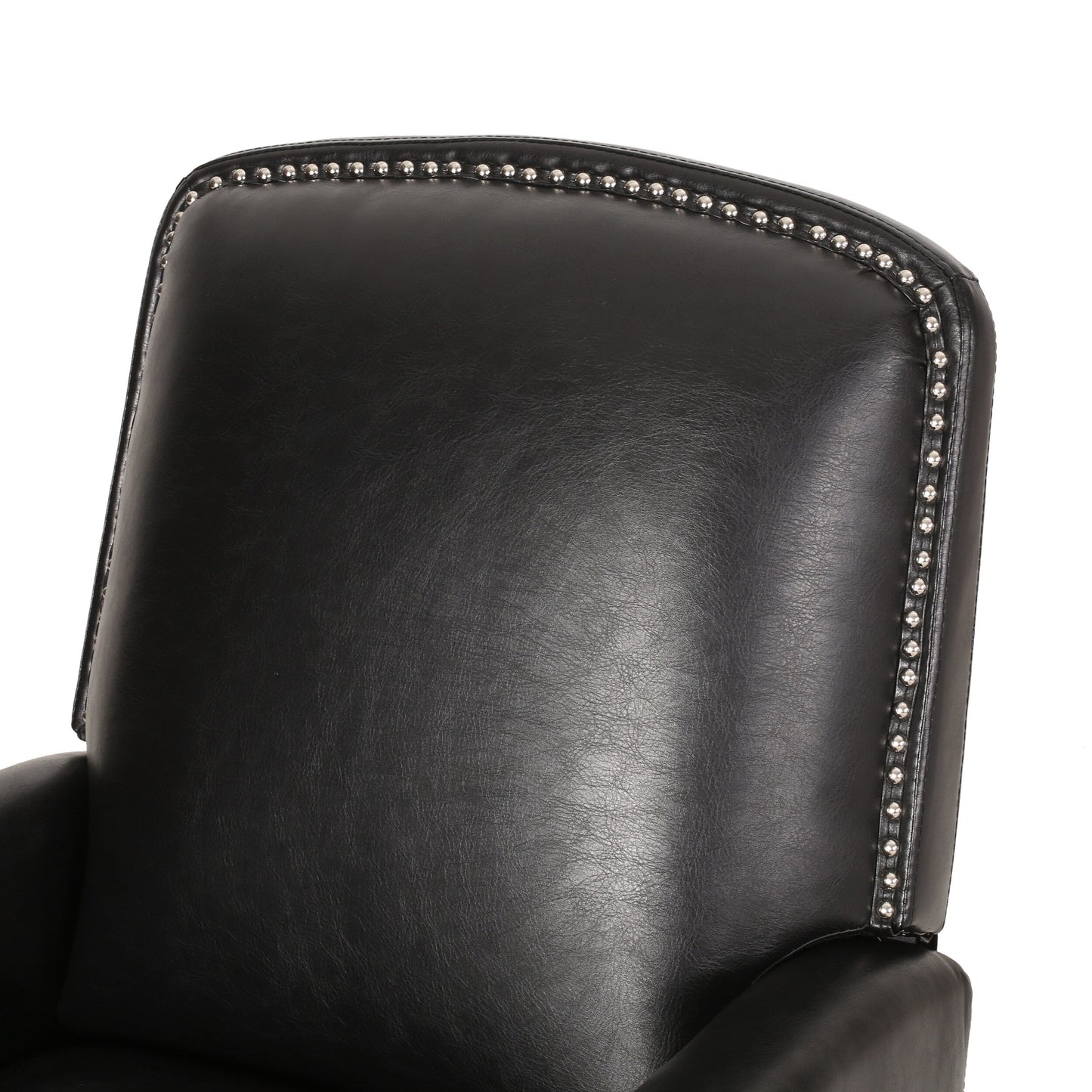Fauteuil inclinable en cuir synthétique marron foncé avec rivets, confortable pour le salon.