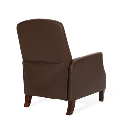 Fauteuil inclinable en cuir synthétique marron foncé avec rivets, confortable pour le salon.