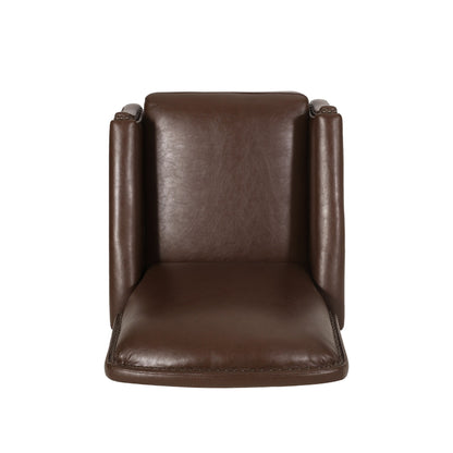 Fauteuil inclinable en cuir synthétique marron foncé avec rivets, confortable pour le salon.