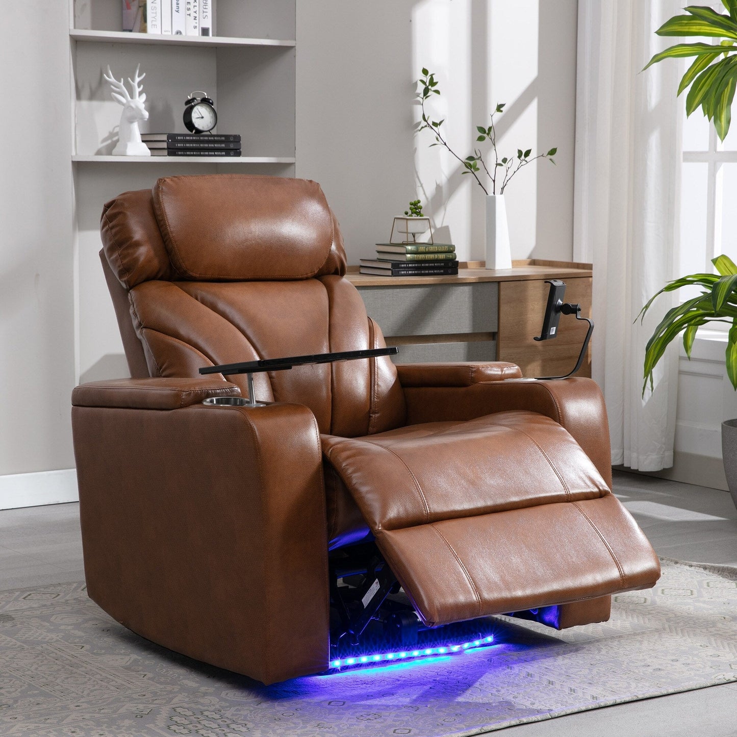 Fauteuil inclinable électrique Roomfitters avec port USB, rangement dissimulé pour les accoudoirs, porte-gobelet et haut-parleur Bluetooth