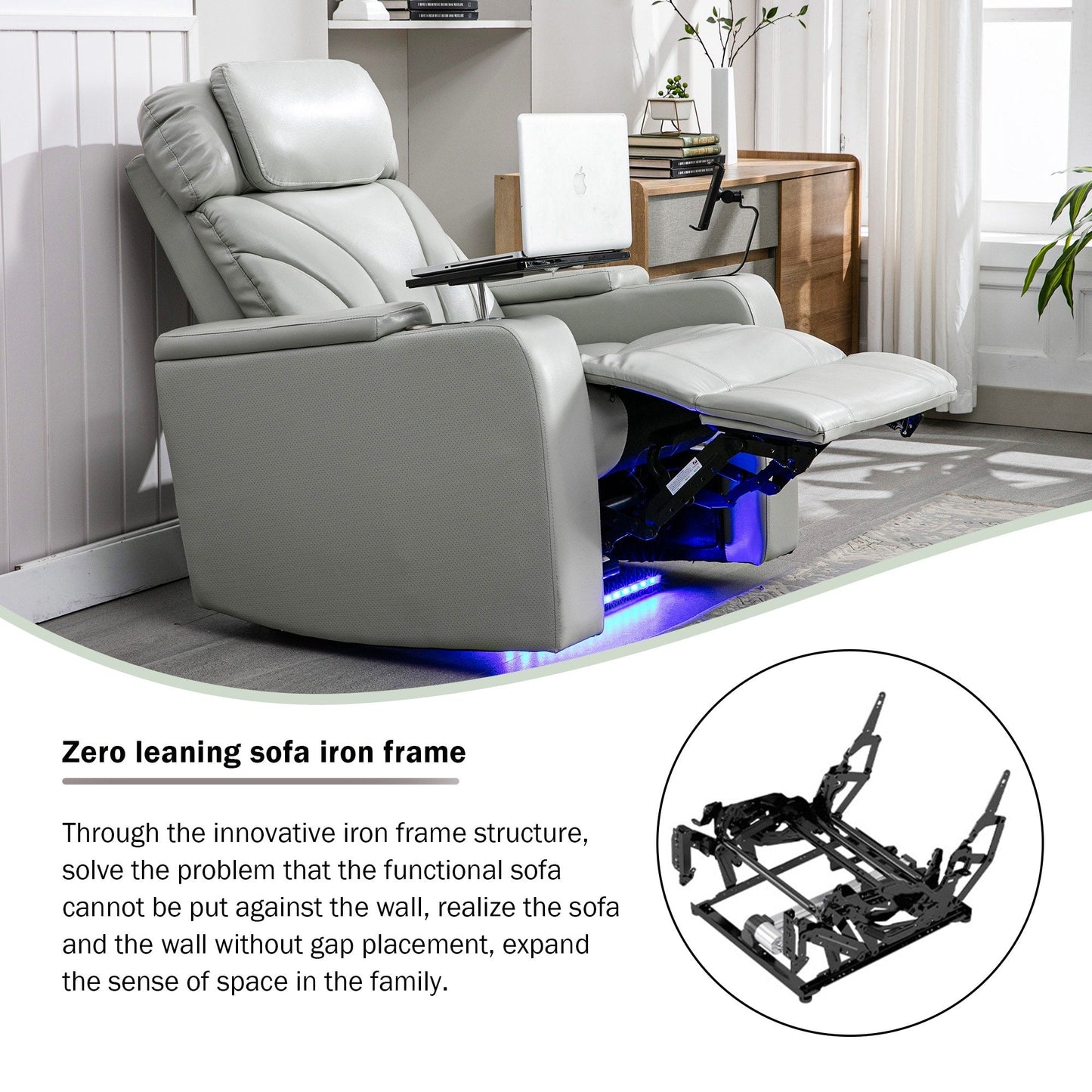 Fauteuil inclinable électrique Roomfitters avec port USB, rangement dissimulé pour les accoudoirs, porte-gobelet et haut-parleur Bluetooth