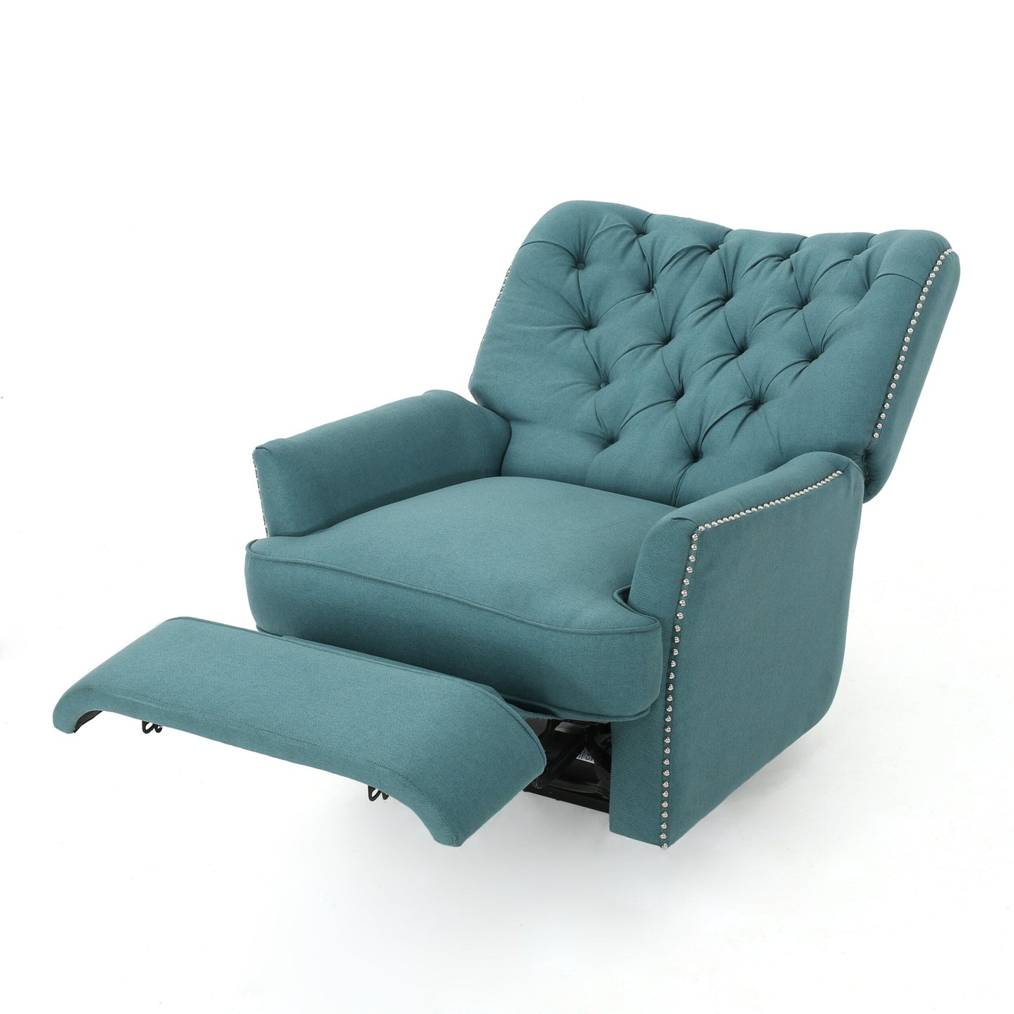 Fauteuil inclinable électrique Roomfitters avec touches cuivrées et revêtement moelleux, fauteuil de salon confortable, bleu sarcelle