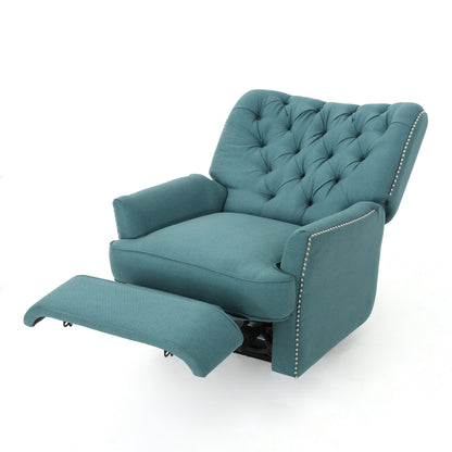 Fauteuil inclinable électrique Roomfitters avec touches cuivrées et revêtement moelleux, fauteuil de salon confortable, bleu sarcelle