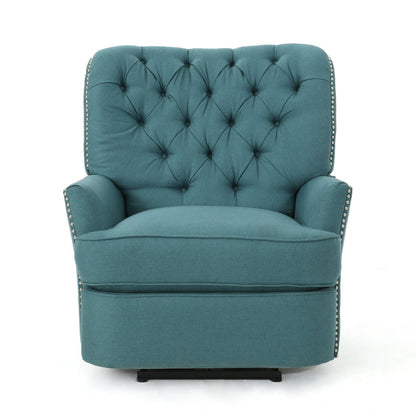Fauteuil inclinable électrique Roomfitters avec touches cuivrées et revêtement moelleux, fauteuil de salon confortable, bleu sarcelle