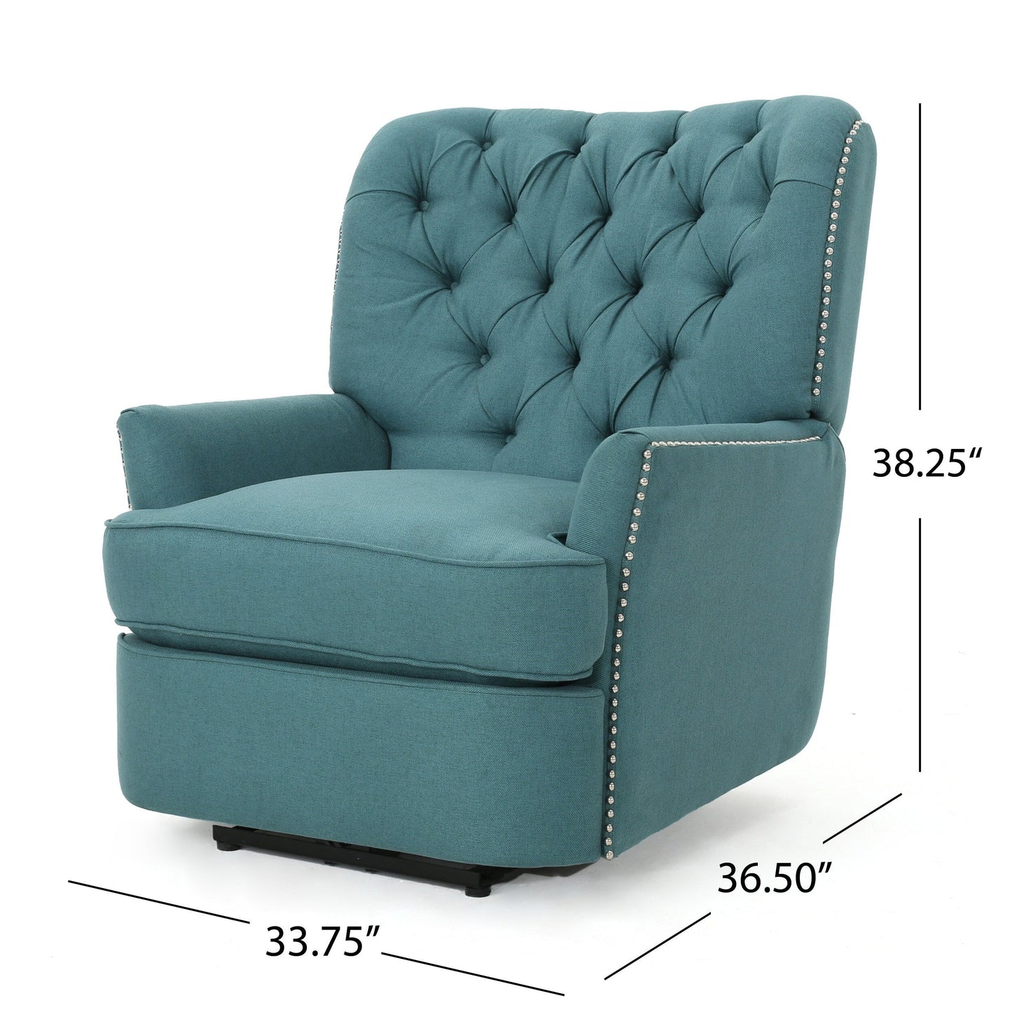 Fauteuil inclinable électrique Roomfitters avec touches cuivrées et revêtement moelleux, fauteuil de salon confortable, bleu sarcelle