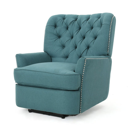 Fauteuil inclinable électrique Roomfitters avec touches cuivrées et revêtement moelleux, fauteuil de salon confortable, bleu sarcelle