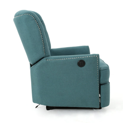 Fauteuil inclinable électrique Roomfitters avec touches cuivrées et revêtement moelleux, fauteuil de salon confortable, bleu sarcelle