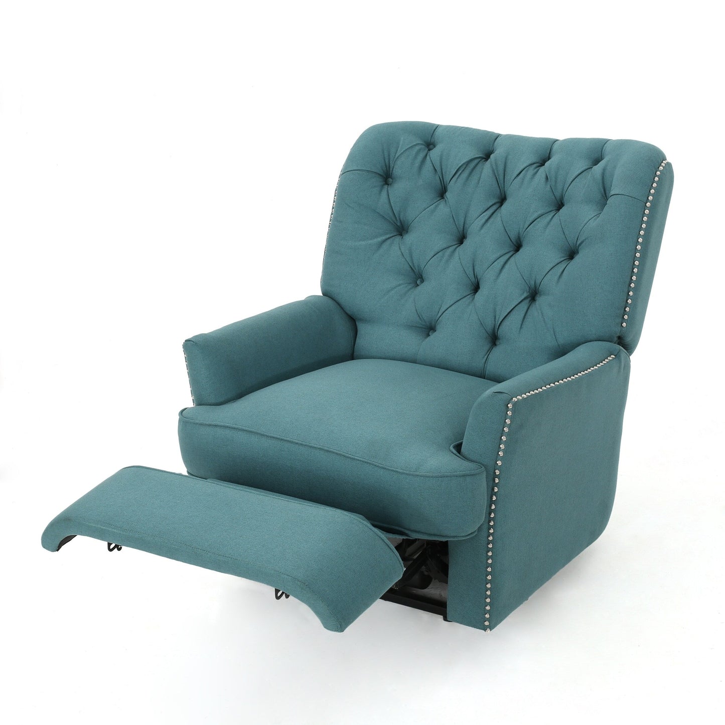Fauteuil inclinable électrique Roomfitters avec touches cuivrées et revêtement moelleux, fauteuil de salon confortable, bleu sarcelle