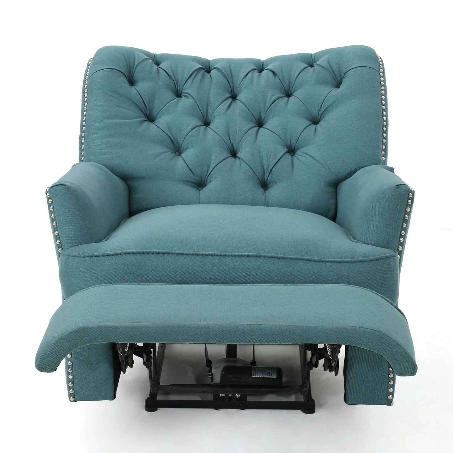 Fauteuil inclinable électrique Roomfitters avec touches cuivrées et revêtement moelleux, fauteuil de salon confortable, bleu sarcelle