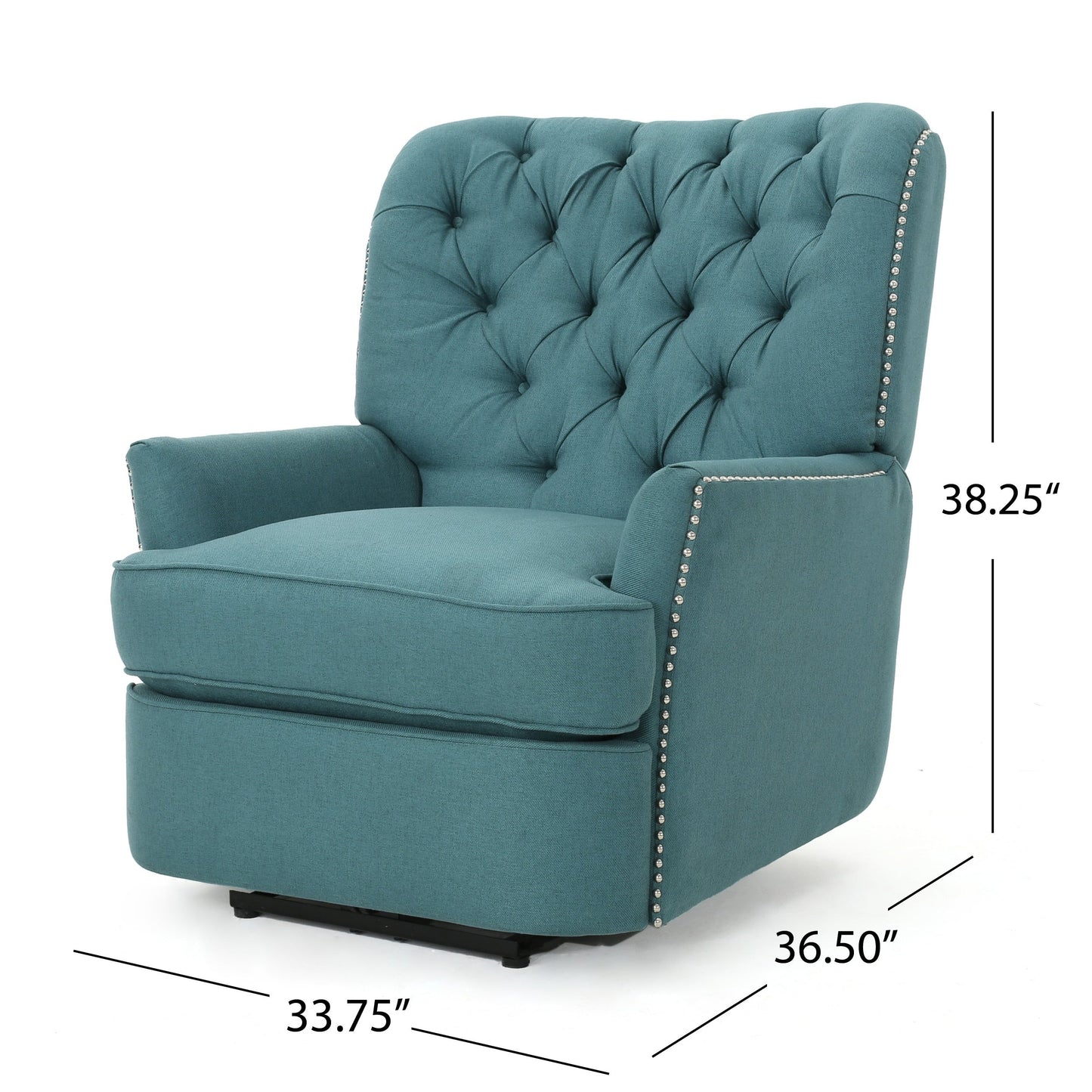 Fauteuil inclinable électrique Roomfitters avec touches cuivrées et revêtement moelleux, fauteuil de salon confortable, bleu sarcelle
