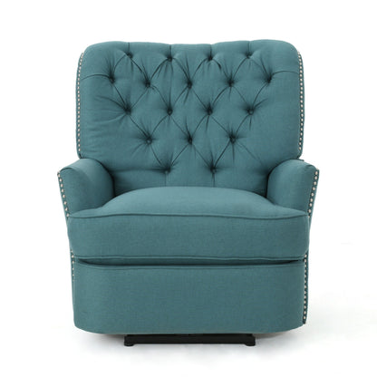 Fauteuil inclinable électrique Roomfitters avec touches cuivrées et revêtement moelleux, fauteuil de salon confortable, bleu sarcelle