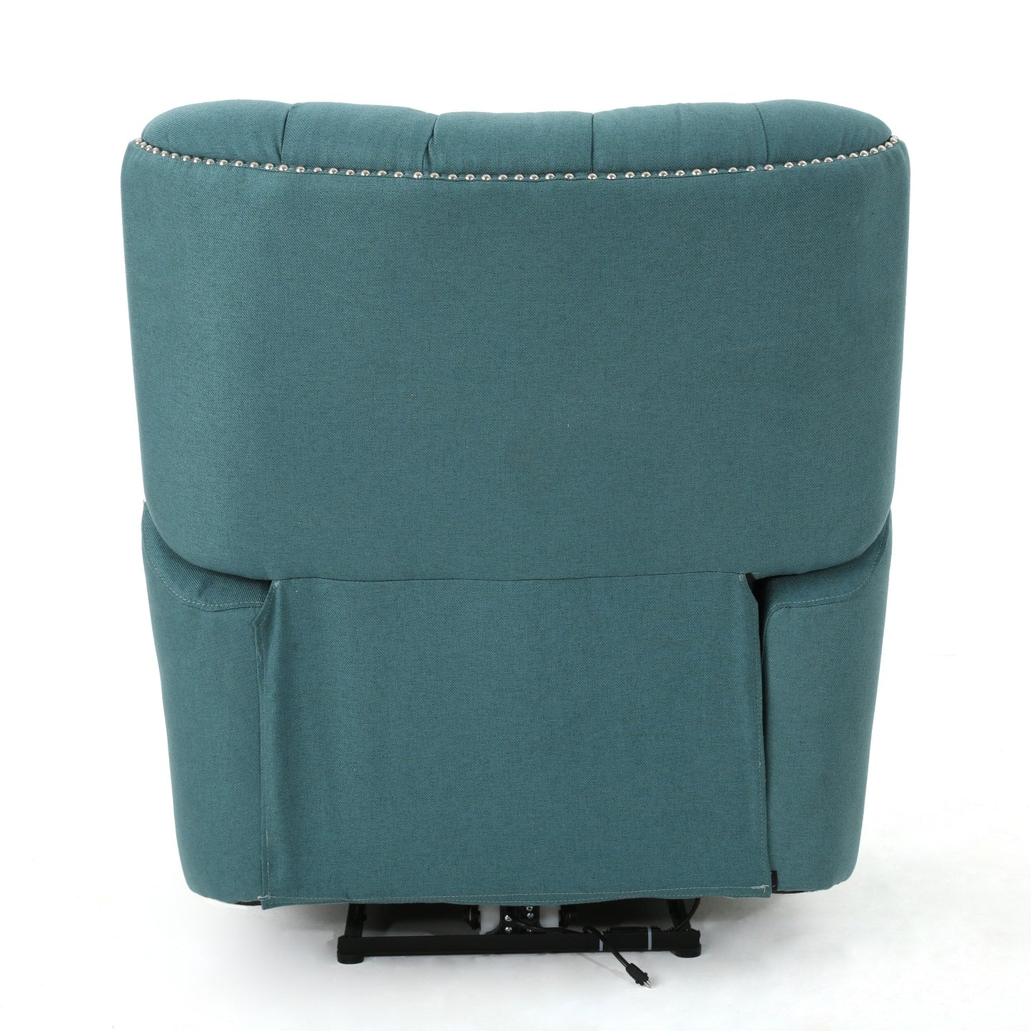 Fauteuil inclinable électrique Roomfitters avec touches cuivrées et revêtement moelleux, fauteuil de salon confortable, bleu sarcelle