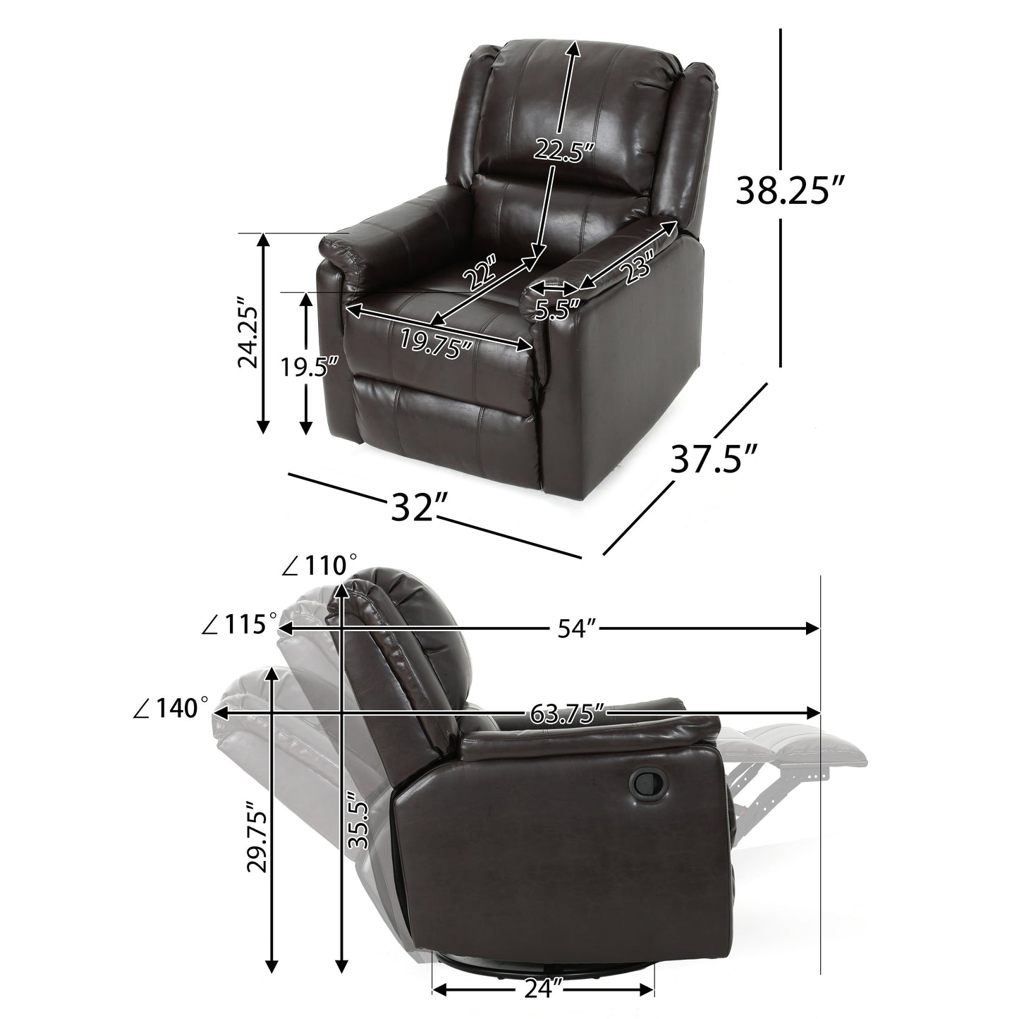 Fauteuil inclinable manuel en tissu avec mécanisme pivotant Roomfitters
