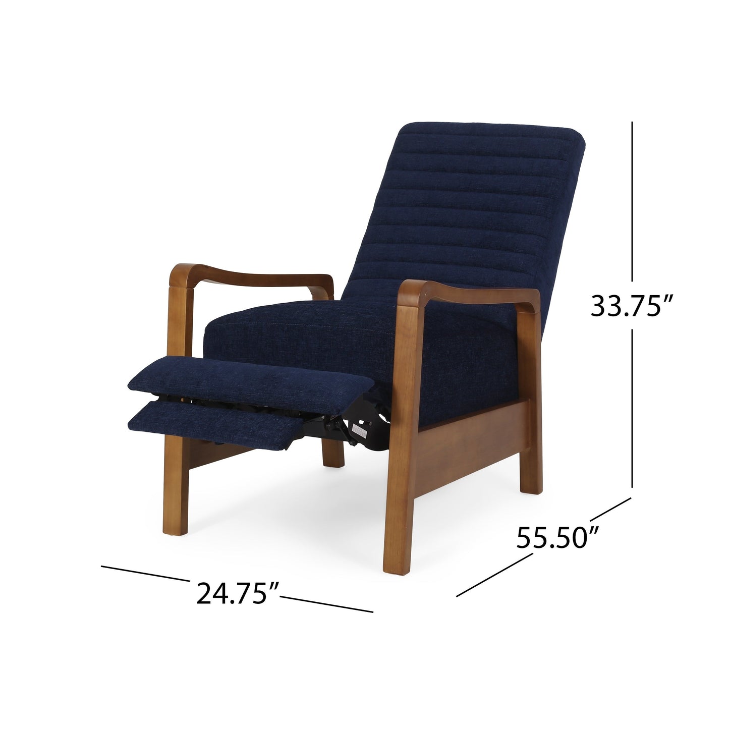 Fauteuil club inclinable manuel en tissu et bois Roomfitters, confortable pour le salon, bleu marine