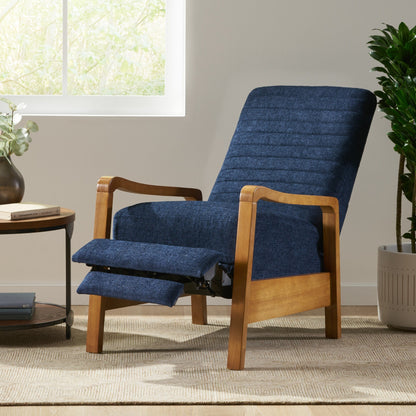 Fauteuil club inclinable manuel en tissu et bois Roomfitters, confortable pour le salon, bleu marine