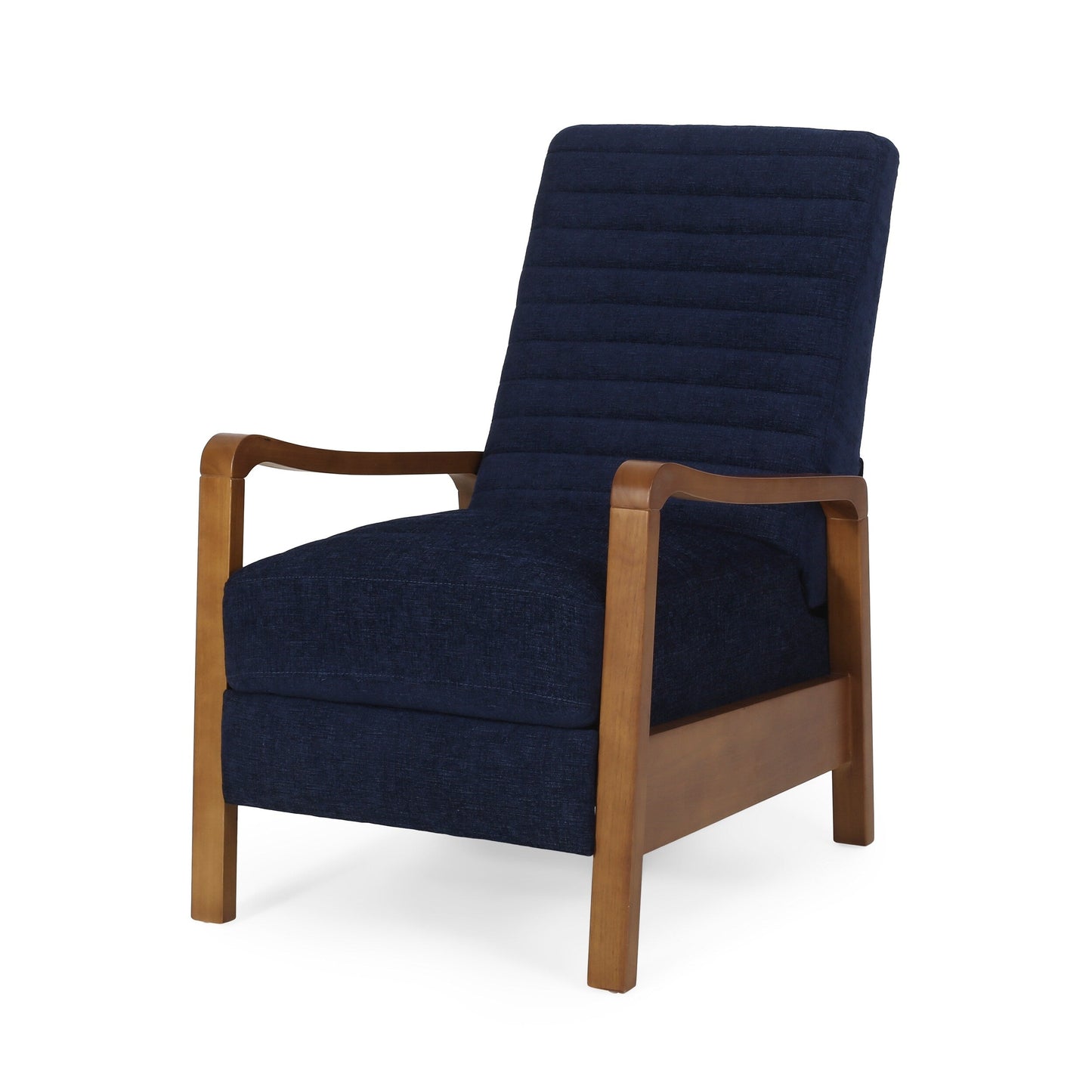 Fauteuil club inclinable manuel en tissu et bois Roomfitters, confortable pour le salon, bleu marine