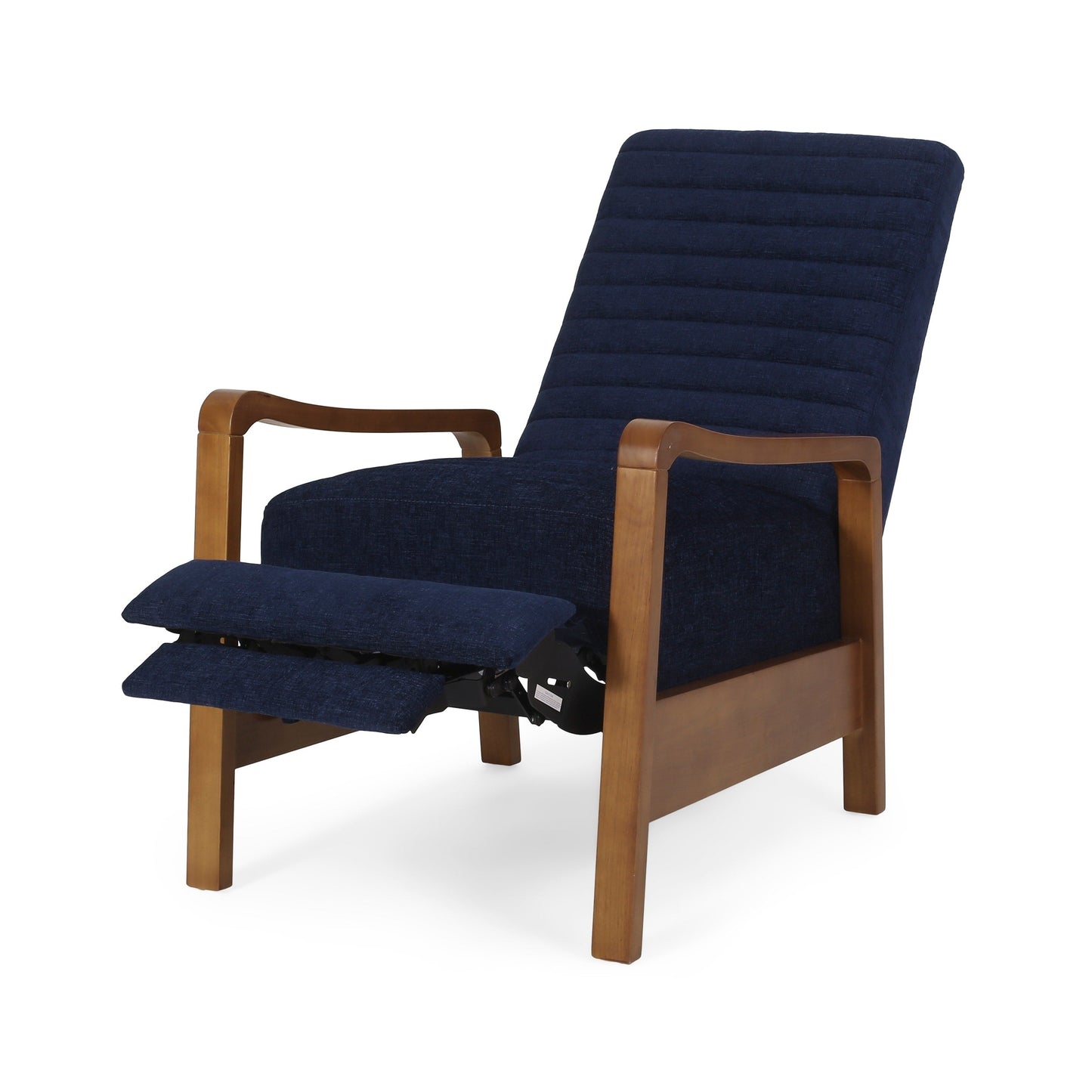 Fauteuil club inclinable manuel en tissu et bois Roomfitters, confortable pour le salon, bleu marine
