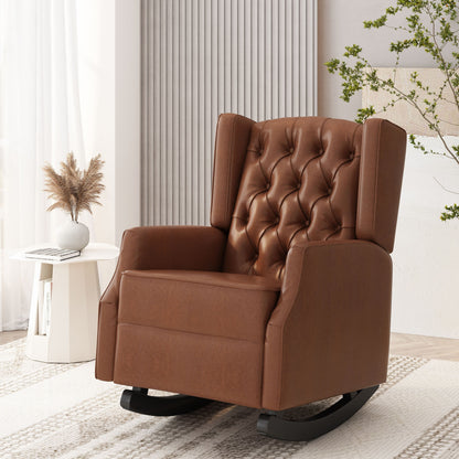 Fauteuil à bascule en similicuir Roomfitters avec capitonnage à boutons et design à oreilles, chaise d'appoint rembourrée pour chambre d'enfant