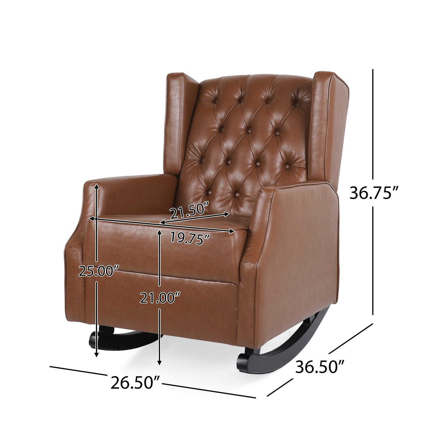 Fauteuil à bascule en similicuir Roomfitters avec capitonnage à boutons et design à oreilles, chaise d'appoint rembourrée pour chambre d'enfant